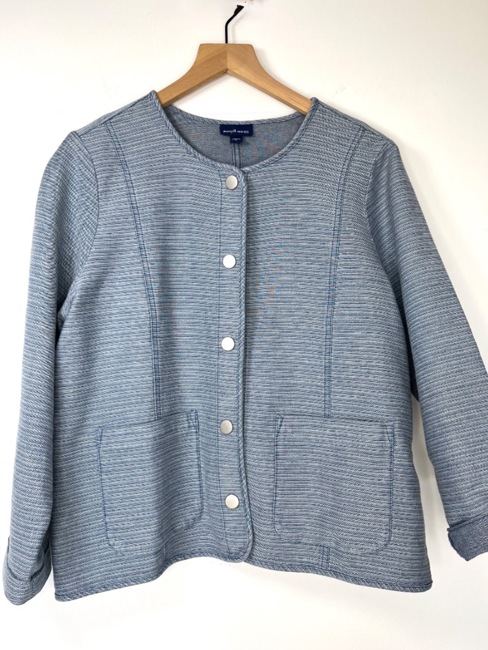 J Jill Pure Jill Indigo Blue Striped Snap Front Cotton Jacket NWOT